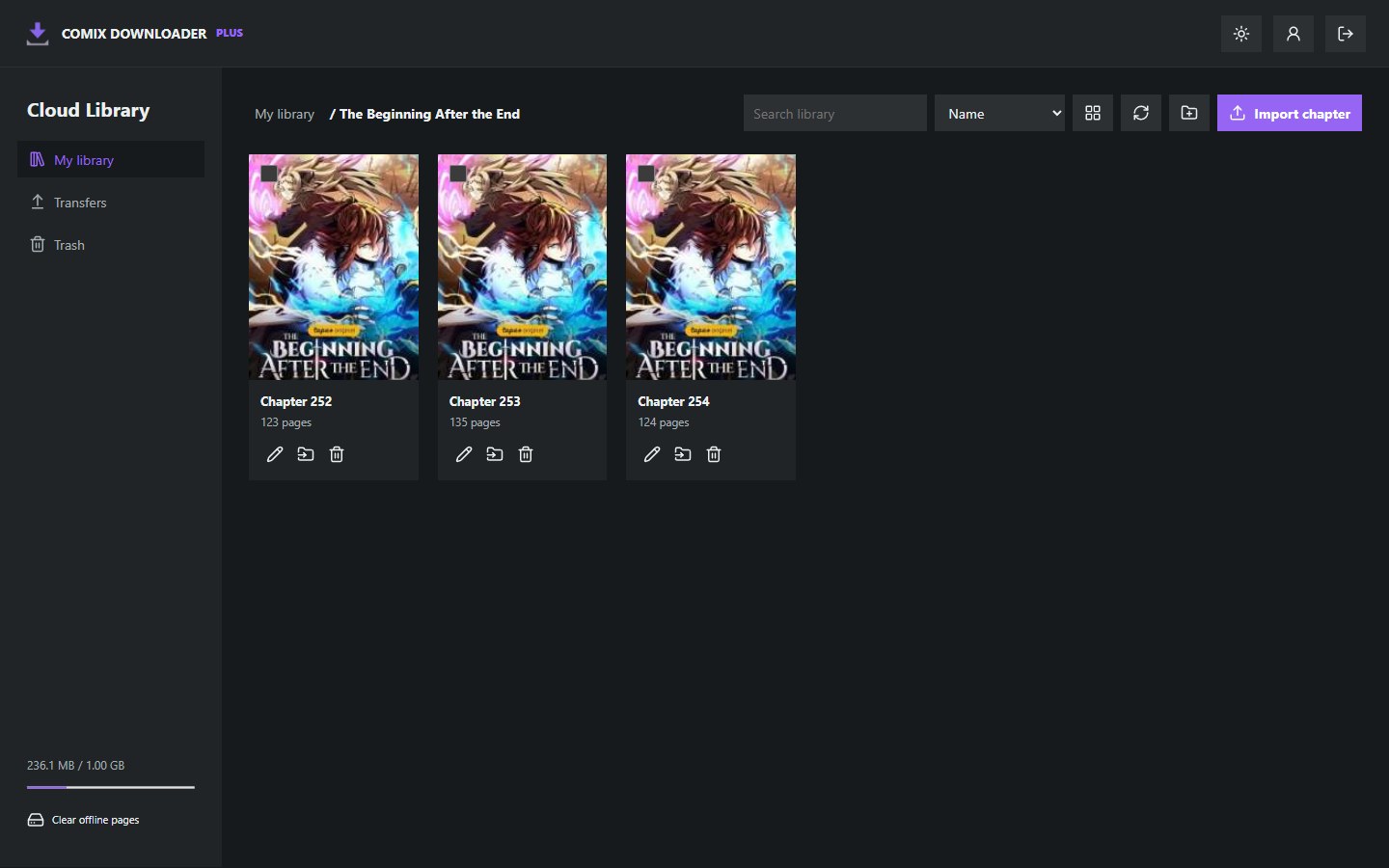 A comic's folder in the Cloud Library with its chapters inside